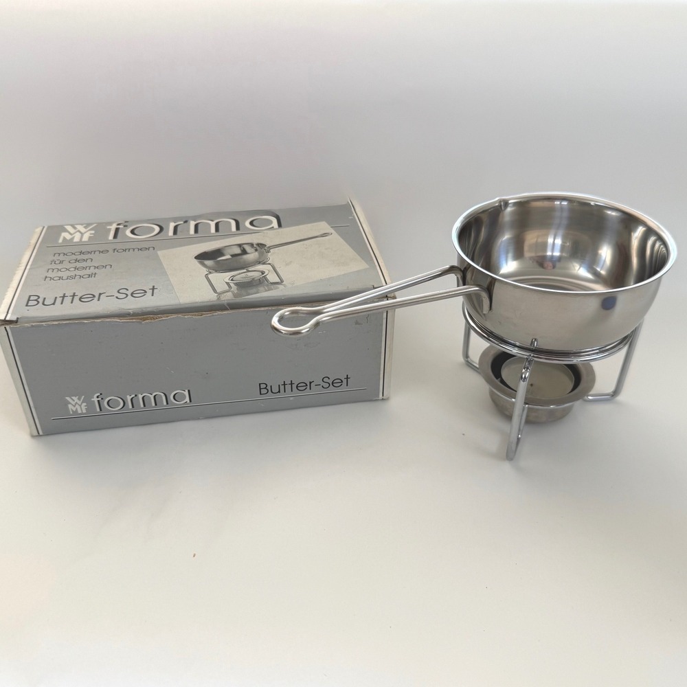 WMF‎ Forma Butter-Set Stainless Steel Melting Pot + Stand Germany Vintage w/ Box